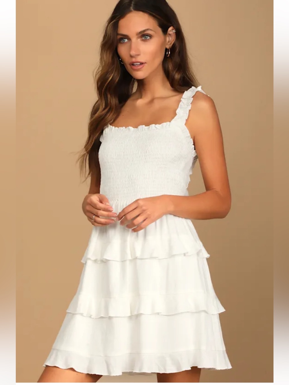 Lulus White Smocked Mini Dress Size XS